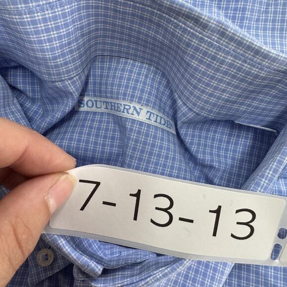 Southern Tide Shirt Mens Large Blue Check Button Down Long Sleeve Stretch Casual - Picture 3 of 7